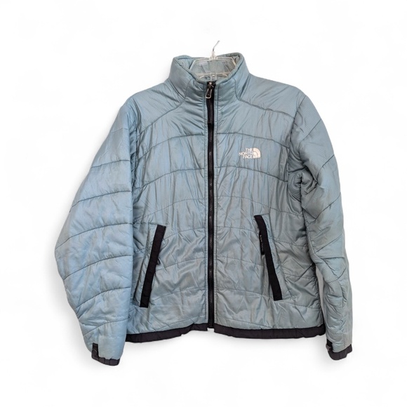 Women’s Medium North Face Mint Synthetic Insulated Jacket, Blue/Black Trim - Picture 1 of 6